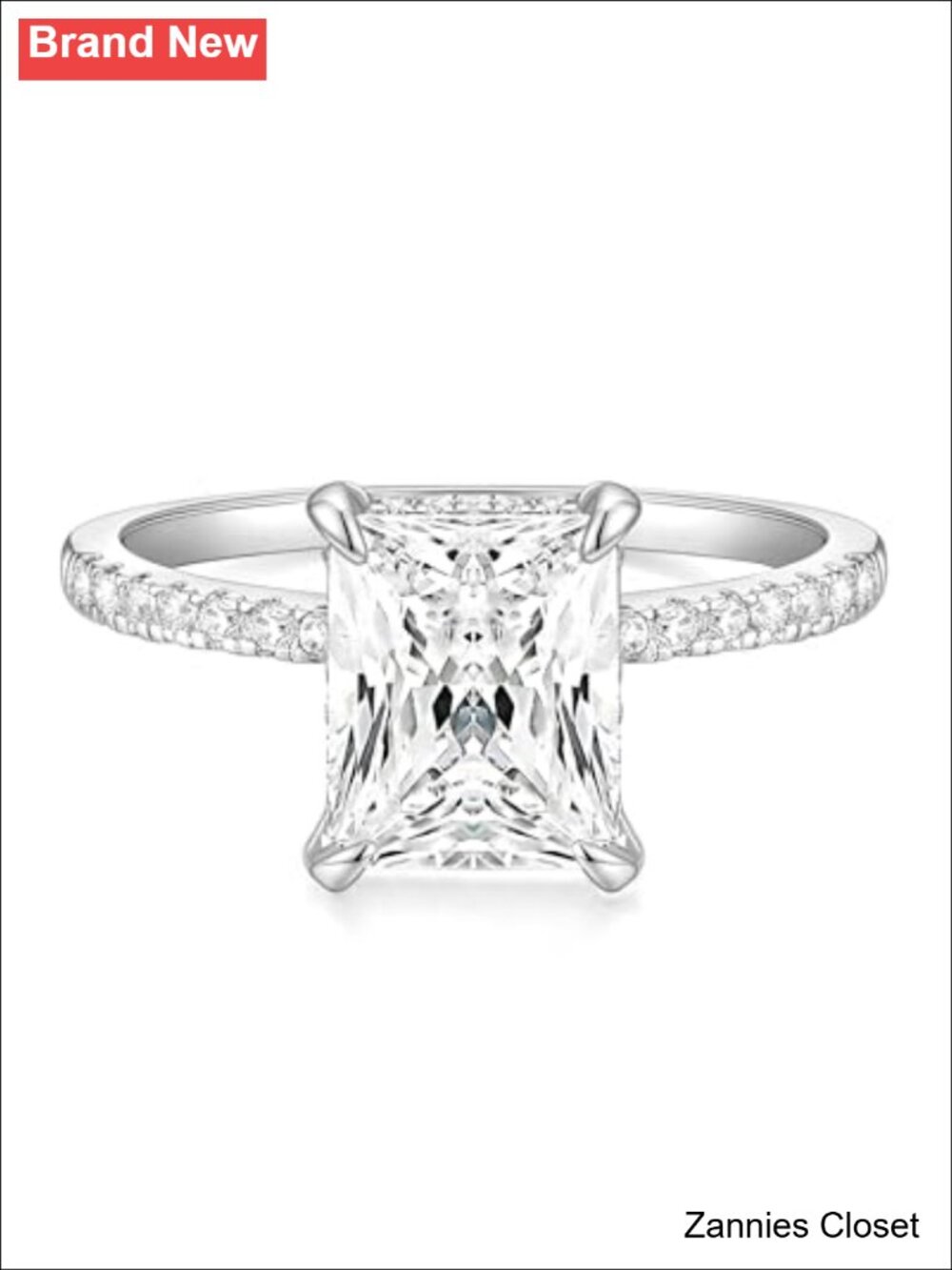π TIGRADE Radiant Cut Cubic Zirconia Halo Engagement Promise Ring